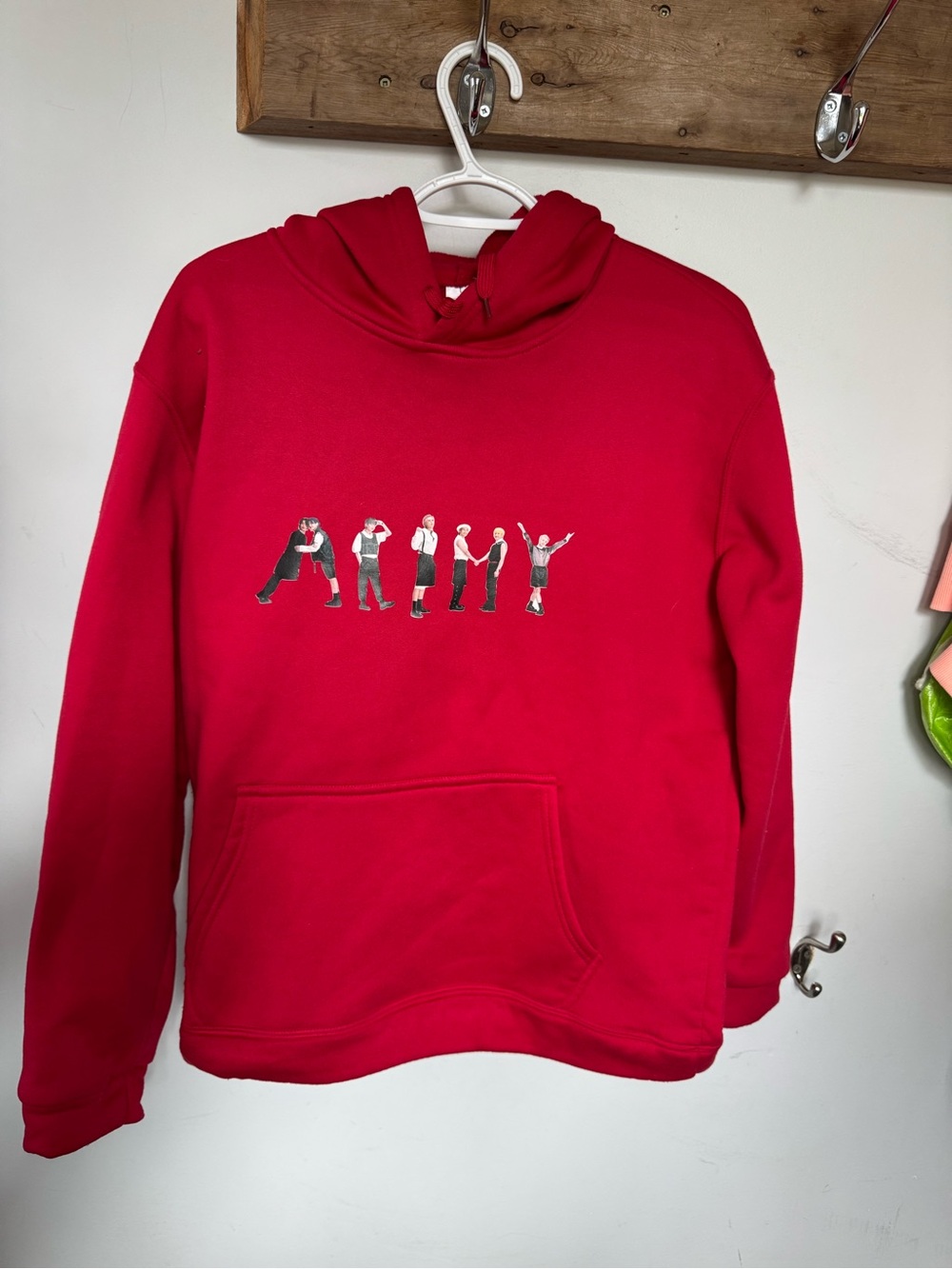 BTS Red Hoodie with ARMY design.
